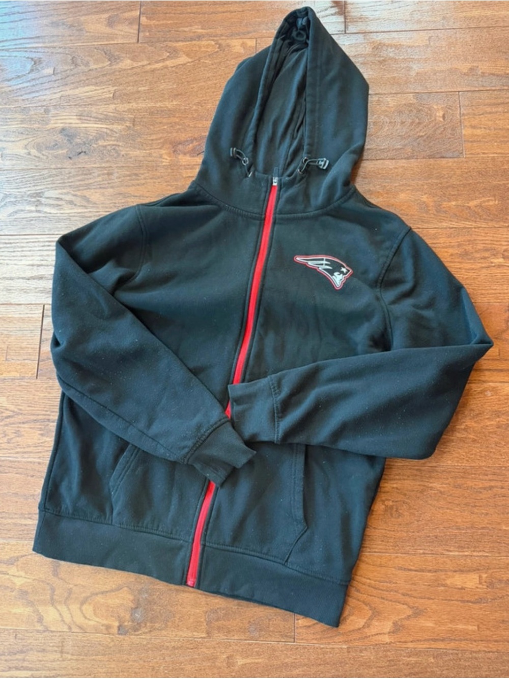 New England Patriots Black Lightweight Hoodie Jacket with Red Trim